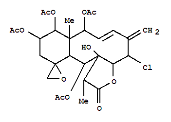 Molecular Structure of 111233-45-5 (Spiro[benzo[4,5]cyclodeca[1,2-b]furan-12(2H),2'-oxiran]-2-one,8,9,10,13-tetrakis(acetyloxy)-4-chloro-1,3a,4,5,8,8a,9,10,11,12a,13,13a-dodecahydro-13a-hydroxy-1,8a-dimethyl-5-methylene-(9CI))