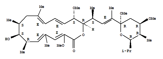 Molecular Structure of 111699-02-6 (Oxacyclohexadeca-3,5,11,13-tetraen-2-one,8-hydroxy-3,15-dimethoxy-5,7,9,11-tetramethyl-16-[(1S,2E)-1-methyl-3-[(2R,4R,5R,6R)-tetrahydro-2,4-dimethoxy-5-methyl-6-(1-methylethyl)-2H-pyran-2-yl]-2-buten-1-yl]-,(3Z,5E,7R,8S,9S,11E,13E,15S,16R)-)