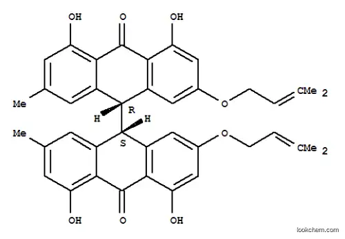 Molecular Structure of 112356-35-1 ([9,9'-Bianthracene]-10,10'(9H,9'H)-dione,4,4',5,5'-tetrahydroxy-2,2'-dimethyl-7,7'-bis[(3-methyl-2-buten-1-yl)oxy]-,(9R,9'S)-rel-)