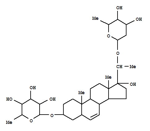 Molecular Structure of 112667-07-9 (b-D-Galactopyranoside, (3b,5a,20R)-20-[(2,6-dideoxy-b-D-arabino-hexopyranosyl)oxy]-17-hydroxypregn-6-en-3-yl6-deoxy- (9CI))