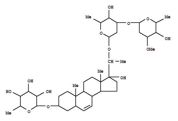 Molecular Structure of 112667-08-0 (b-D-Galactopyranoside, (3b,5a,20R)-20-[[2,6-dideoxy-3-O-(2,6-dideoxy-3-O-methyl-b-D-lyxo-hexopyranosyl)-b-D-arabino-hexopyranosyl]oxy]-17-hydroxypregn-6-en-3-yl6-deoxy- (9CI))