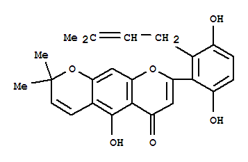 114727-97-8,2H,6H-Benzo[1,2-b:5,4-b']dipyran-6-one,8-[3,6-dihydroxy-2-(3-methyl-2-buten-1-yl)phenyl]-5-hydroxy-2,2-dimethyl-,2H,6H-Benzo[1,2-b:5,4-b']dipyran-6-one,8-[3,6-dihydroxy-2-(3-methyl-2-butenyl)phenyl]-5-hydroxy-2,2-dimethyl- (9CI);Cudraisoflavone A