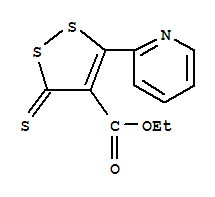 Molecular Structure of 114969-31-2 (3H-1,2-Dithiole-4-carboxylicacid, 5-(2-pyridinyl)-3-thioxo-, ethyl ester)