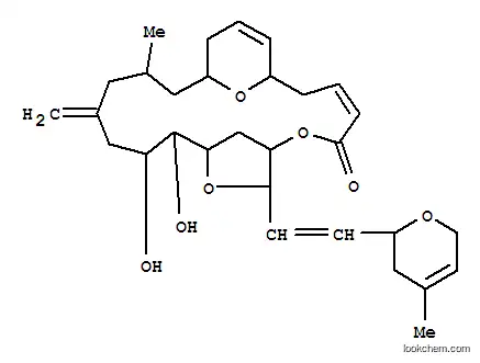 Molecular Structure of 114995-72-1 (6,9,22-Trioxatricyclo[16.3.1.17,10]tricosa-3,20-dien-5-one,8-[(1E)-2-(3,6-dihydro-4-methyl-2H-pyran-2-yl)ethenyl]-11,12-dihydroxy-16-methyl-14-methylene-,(3Z,7S,8S,10R,11S,12S)-)