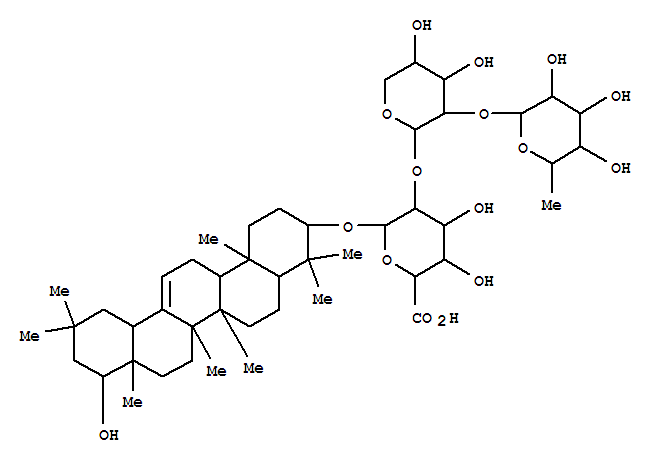 Molecular Structure of 115330-93-3 (b-D-Glucopyranosiduronic acid, (3b,22b)-22-hydroxyolean-12-en-3-yl O-6-deoxy-a-L-mannopyranosyl-(1®2)-O-a-L-arabinopyranosyl-(1®2)- (9CI))