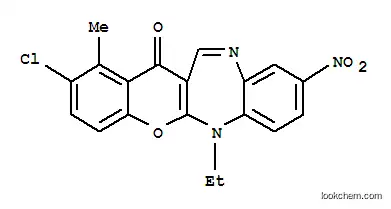 Molecular Structure of 115396-50-4 (2-chloro-6-ethyl-1-methyl-9-nitrochromeno[2,3-b][1,5]benzodiazepin-13(6H)-one)