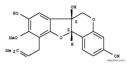 Molecular Structure of 115610-55-4 (6H-Benzofuro[3,2-c][1]benzopyran-3,6a,8(11aH)-triol,9-methoxy-10-(3-methyl-2-buten-1-yl)-, (6aS,11aS)-)