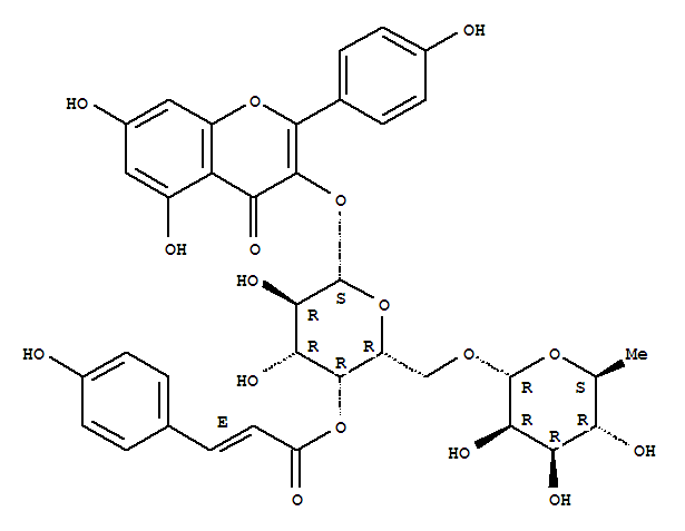 Molecular Structure of 115713-36-5 (4H-1-Benzopyran-4-one,3-[[6-O-(6-deoxy-a-L-mannopyranosyl)-4-O-[(2E)-3-(4-hydroxyphenyl)-1-oxo-2-propen-1-yl]-b-D-galactopyranosyl]oxy]-5,7-dihydroxy-2-(4-hydroxyphenyl)-)