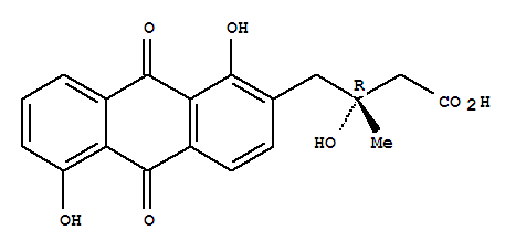 Molecular Structure of 116120-54-8 (2-Anthracenebutanoicacid, 9,10-dihydro-b,1,5-trihydroxy-b-methyl-9,10-dioxo-, (bR)-)
