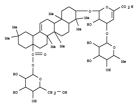 Molecular Structure of 116133-71-2 (a-D-threo-Hex-4-enopyranosiduronicacid, (3b)-28-(b-D-glucopyranosyloxy)-28-oxoolean-12-en-3-yl4-deoxy-3-O-(6-deoxy-a-L-mannopyranosyl)- (9CI))
