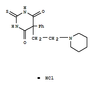1162-23-8,5-phenyl-5-(2-piperidin-1-ylethyl)-2-thioxodihydropyrimidine-4,6(1H,5H)-dione hydrochloride,4,6(1H,5H)-Pyrimidinedione,dihydro-5-phenyl-5-[2-(1-piperidinyl)ethyl]-2-thioxo-, monohydrochloride (9CI);Barbituric acid, 5-phenyl-5-(2-piperidinoethyl)-2-thio-, hydrochloride(7CI,8CI); 5-(2-Piperidinoethyl)-5-phenyl-2-thiobarbituric acid hydrochloride
