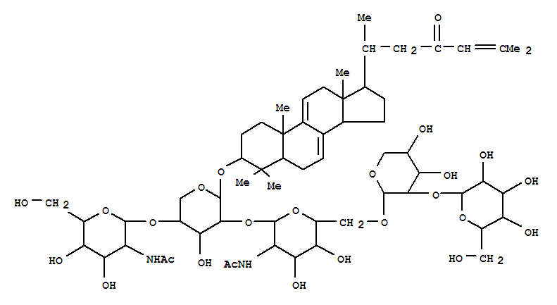 Molecular Structure of 116237-58-2 (Cholesta-7,9(11),24-trien-23-one,3-[[O-2-(acetylamino)-2-deoxy-b-D-galactopyranosyl-(1®4)-O-[O-b-D-glucopyranosyl-(1®2)-O-b-D-xylopyranosyl-(1®6)-2-(acetylamino)-2-deoxy-b-D-glucopyranosyl-(1®2)]-b-D-xylopyranosyl]oxy]-4,4-dimethyl-, (3b,5a)- (9CI))