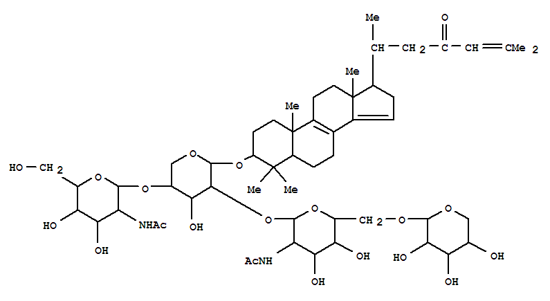 Molecular Structure of 116237-61-7 (Cholesta-8,14,24-trien-23-one,3-[[O-2-(acetylamino)-2-deoxy-b-D-galactopyranosyl-(1®4)-O-[O-b-D-xylopyranosyl-(1®6)-2-(acetylamino)-2-deoxy-b-D-glucopyranosyl-(1®2)]-b-D-xylopyranosyl]oxy]-4,4-dimethyl-, (3b,5a)- (9CI))