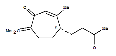 Molecular Structure of 116446-55-0 (2-Cyclohepten-1-one,3-methyl-7-(1-methylethylidene)-4-(3-oxobutyl)-, (4S)-)