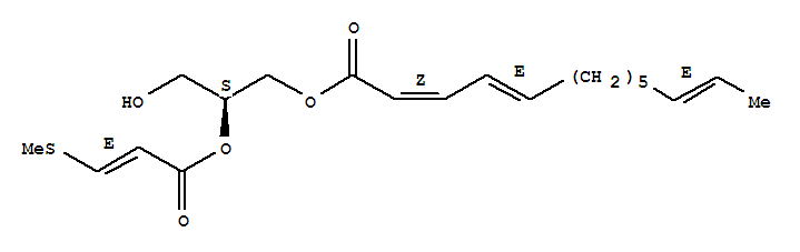 Molecular Structure of 116963-50-9 (2,4,11-Tridecatrienoicacid, (2S)-3-hydroxy-2-[[(2E)-3-(methylthio)-1-oxo-2-propen-1-yl]oxy]propylester, (2Z,4E,11E)-)