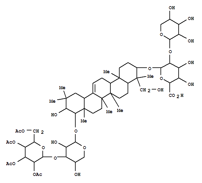 Molecular Structure of 117210-16-9 (b-D-Glucopyranosiduronic acid, (3b,4b,21b,22b)-21,23-dihydroxy-22-[[3-O-(2,3,4,6-tetra-O-acetyl-b-D-glucopyranosyl)-a-L-arabinopyranosyl]oxy]olean-12-en-3-yl2-O-a-L-arabinopyranosyl-)