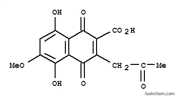 Molecular Structure of 117333-11-6 (2-Naphthalenecarboxylicacid, 1,4-dihydro-5,8-dihydroxy-6-methoxy-1,4-dioxo-3-(2-oxopropyl)-)