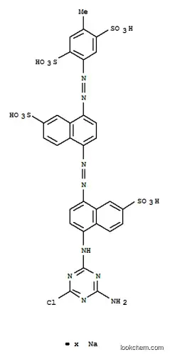 Molecular Structure of 144320-62-7 (1,4-Benzenedisulfonic acid, 2-4-4-(4-amino-6-chloro-1,3,5-triazin-2-yl)amino-7-sulfo-1-naphthalenylazo-7-sulfo-1-naphthalenylazo-5-methyl-, sodium salt)