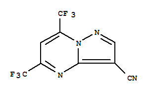 Molecular Structure of 175276-40-1 (Pyrazolo[1,5-a]pyrimidine-3-carbonitrile,5,7-bis(trifluoromethyl)-)