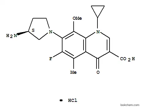 Molecular Structure of 178173-90-5 (7-(3-aminopyrrolidin-1-yl)-1-cyclopropyl-6-fluoro-8-methoxy-5-methyl-4 -oxo-quinoline-3-carboxylic acid hydrochloride)