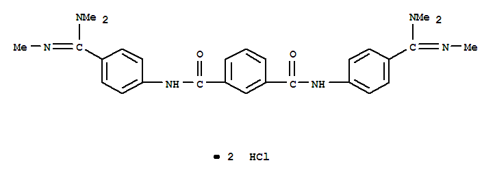21695-88-5,1,3-Benzenedicarboxamide,N1,N3-bis[4-[(dimethylamino)(methylimino)methyl]phenyl]-, hydrochloride (1:2),1,3-Benzenedicarboxamide,N,N'-bis[4-[(dimethylamino)(methylimino)methyl]phenyl]-, dihydrochloride (9CI);Isophthalanilide, 4',4''-bis(trimethylamidino)-, dihydrochloride (8CI)