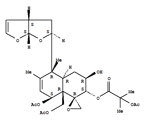220858-40-2,Propanoic acid,2-(acetyloxy)-2-methyl-,(1R,2S,3R,4aR,5R,8S,8aR)-8-(acetyloxy)-8a-[(acetyloxy)methyl]-3,4,4a,5,8,8a-hexahydro-3-hydroxy-5,6-dimethyl-5-[(2S,3aS,6aS)-2,3,3a,6a-tetrahydrofuro[2,3-b]furan-2-yl]spiro[naphthalene-1(2H),2'-oxiran]-2-ylester,ClerodendrinE