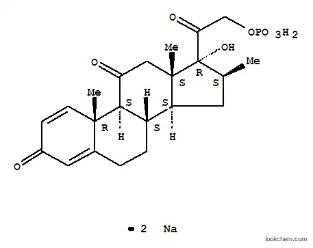 Molecular Structure of 22204-58-6 (disodium (8xi,9xi,10xi,13xi,14xi)-17-hydroxy-16-methyl-3,11,20-trioxopregna-1,4-dien-21-yl phosphate)
