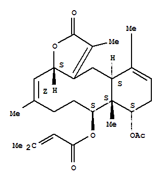 225662-11-3,2-Butenoic acid,3-methyl-,(3aS,4Z,8S,8aS,9S,12aS)-9-(acetyloxy)-2,3a,6,7,8,8a,9,10,12a,13-decahydro-1,5,8a,12-tetramethyl-2-oxobenzo[4,5]cyclodeca[1,2-b]furan-8-ylester,MalayenolideC