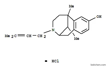 Molecular Structure of 2276-52-0 (1,2,3,4,5,6-Hexahydro-6,11-dimethyl-3-(3-methylbut-2-enyl)-2,6-methano-3-benzazocin-8-ol hydrochloride)