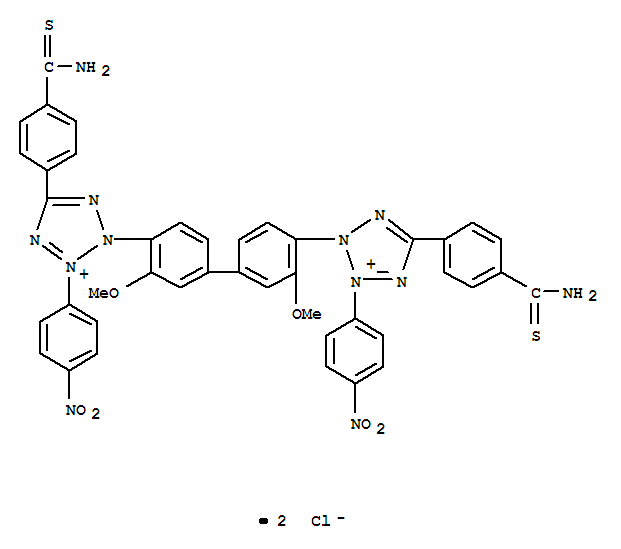 36889-43-7,TC-NBT,2H-Tetrazolium,2,2'-(3,3'-dimethoxy[1,1'-biphenyl]-4,4'-diyl)bis[5-[4-(aminothioxomethyl)phenyl]-3-(4-nitrophenyl)-,dichloride (9CI); 2H-Tetrazolium,3,3'-(3,3'-dimethoxy-4,4'-biphenylylene)bis[2-(p-nitrophenyl)-5-[p-(thiocarbamoyl)phenyl]-,dichloride (8CI); TC-NBT; Thiocarbamoyl nitroblue tetrazolium; Thiocarbamylnitro-BT; Thiocarbamyl nitroblue tetrazolium
