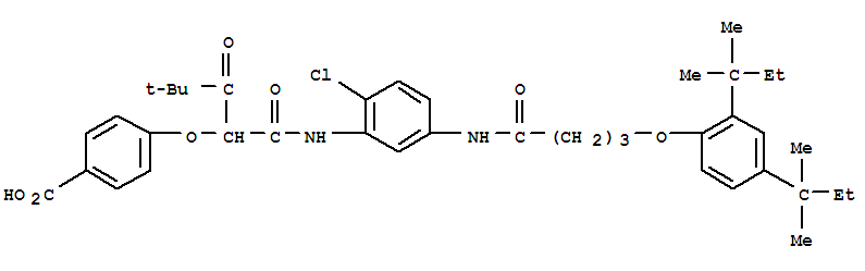 53918-53-9,2-[(4-CARBOXY-PHENOXY)-4,4-DIMETHYL-3-OXO-PENTANOIC ACID-[2- CHLOR-5- [4-(2,4-DI-TERT-PENTYL-PHENOXY)-BUTYRAMIDO]]-ANILIDE,benzoicacid,4-[1-[[[5-[[4-[2,4-bis(1,1-dimethylpropyl)phenoxy]-1-oxobutyl]ami;2-[(4-CARBOXY-PHENOXY)-4,4-DIMETHYL-3-OXO-PENTANOIC ACID-[2- CHLOR-5- [4-(2,4-DI-TERT-PENTYL-PHENOXY)-BUTYRAMIDO]]-ANILIDE;N-[2-CHLORO-5-[4-(2,4-DI-TERTPENTYLPHENOXY)BUTYRAMIDO]PHENYL]-2-(4-CARBOXYPHENOXY)PIVALOYLACETAMIDE;4-[1-[[[5-[[4-[2,4-bis(tert-pentyl)phenoxy]-1-oxobutyl]amino]-2-chlorophenyl]amino]carbonyl]-3,3-dimethyl-2-oxobutoxy]benzoic acid;4-[alpha-2-chloro-5-[4-[2,4-di-tert-pentylphenoxy)butyrami