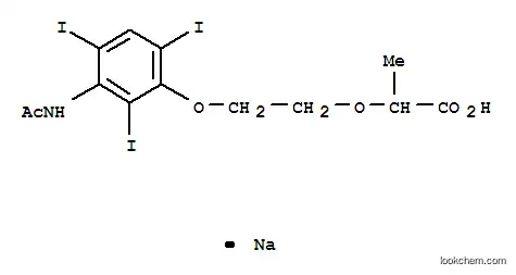 Molecular Structure of 102504-52-9 (Propanoic acid,2-[2-[3-(acetylamino)-2,4,6-triiodophenoxy]ethoxy]-, sodium salt (1:1))
