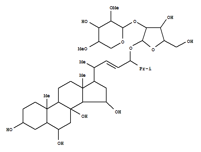 Molecular Structure of 112058-01-2 (Cholest-22-ene-3,6,8,15-tetrol,24-[[2-O-(2,4-di-O-methyl-b-D-xylopyranosyl)-a-L-arabinofuranosyl]oxy]-, (3b,6a,15b,22E)- (9CI))
