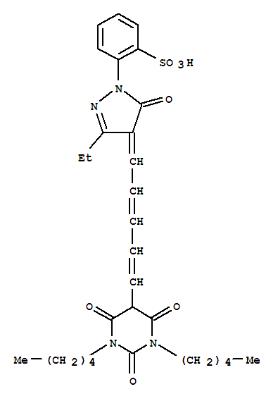 Molecular Structure of 118702-30-0 (Benzenesulfonic acid,2-[3-ethyl-4-[5-(hexahydro-2,4,6-trioxo-1,3-dipentyl-5-pyrimidinyl)-2,4-pentadien-1-ylidene]-4,5-dihydro-5-oxo-1H-pyrazol-1-yl]-)
