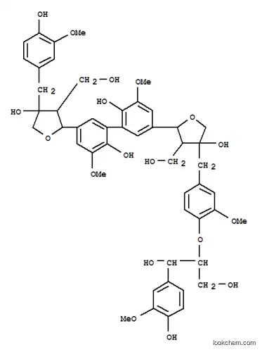 Molecular Structure of 126176-89-4 ([1,1'-Biphenyl]-2,2'-diol,3,3'-dimethoxy-5-[tetrahydro-4-hydroxy-4-[[4-[2-hydroxy-2-(4-hydroxy-3-methoxyphenyl)-1-(hydroxymethyl)ethoxy]-3-methoxyphenyl]methyl]-3-(hydroxymethyl)-2-furanyl]-5'-[tetrahydro-4-hydroxy-4-[(4-hydroxy-3-methoxyphenyl)methyl]-3-(hydroxymethyl)-2-furanyl]-,stereoisomer)