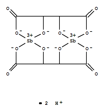 Molecular Structure of 12655-06-0 (Antimonate(2-), bis[m-[(2R,3R)-2,3-di(hydroxy-kO)butanedioato(4-)-kO1:kO4]]di-, dihydrogen (9CI))