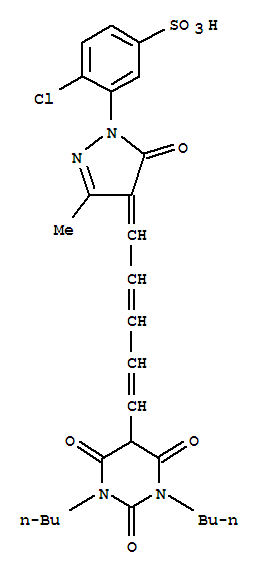 127391-86-0,Benzenesulfonic acid,4-chloro-3-[4-[5-(1,3-dibutylhexahydro-2,4,6-trioxo-5-pyrimidinyl)-2,4-pentadien-1-ylidene]-4,5-dihydro-3-methyl-5-oxo-1H-pyrazol-1-yl]-,Benzenesulfonicacid,4-chloro-3-[4-[5-(1,3-dibutylhexahydro-2,4,6-trioxo-5-pyrimidinyl)-2,4-pentadienylidene]-4,5-dihydro-3-methyl-5-oxo-1H-pyrazol-1-yl]-(9CI); RGA 466