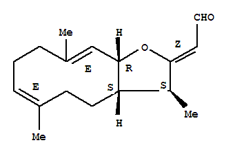 Molecular Structure of 128309-06-8 (Acetaldehyde,[(3R,3aR,6E,10E,11aS)-3a,4,5,8,9,11a-hexahydro-3,6,10-trimethylcyclodeca[b]furan-2(3H)-ylidene]-,(2Z)-rel-(-)-)