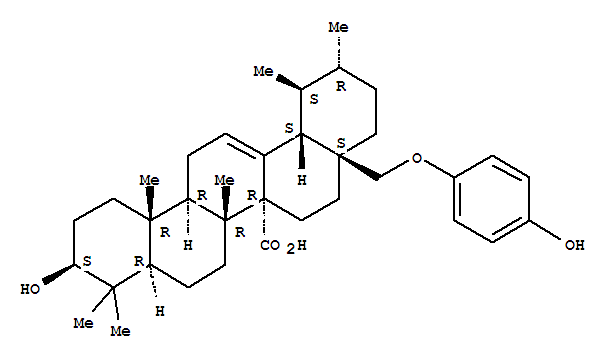 Molecular Structure of 131916-90-0 (Urs-12-en-27-oic acid,3-hydroxy-28-(4-hydroxyphenoxy)-, (3b)- (9CI))