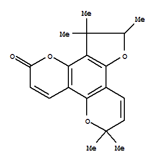 Molecular Structure of 139726-52-6 (5H,9H-Furo[2',3':5,6]benzo[1,2-b:3,4-b']dipyran-5-one,2,3-dihydro-2,3,3,9,9-pentamethyl-, (+)- (9CI))