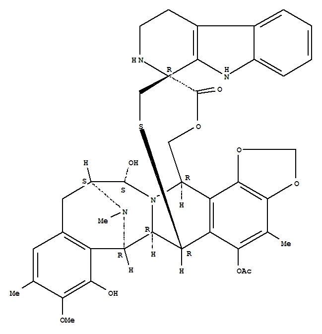 Molecular Structure of 144285-85-8 (Spiro[6,16-(epithiopropanoxymethano)-7,13-imino-12H-1,3-dioxolo[7,8]isoquino[3,2-b][3]benzazocine-20,1'-[1H]pyrido[3,4-b]indol]-19-one,5-(acetyloxy)-2',3',4',6,6a,7,9',13,14,16-decahydro-8,14-dihydroxy-9-methoxy-4,10,23-trimethyl-,(1'R,6R,6aR,7R,13S,14S,16R)- (9CI))