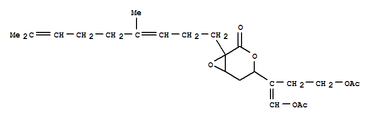Molecular Structure of 149992-85-8 (Octonic acid,6-[(acetyloxy)methylene]-2,3-anhydro-4,6,7-trideoxy-2-C-(4,8-dimethyl-3,7-nonadienyl)-,d-lactone, 8-acetate (9CI))