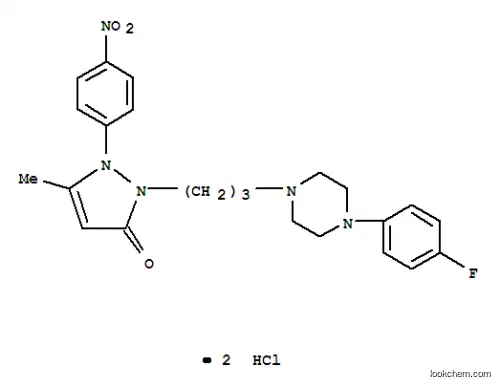 Molecular Structure of 104417-25-6 (3H-Pyrazol-3-one,2-[3-[4-(4-fluorophenyl)-1-piperazinyl]propyl]-1,2-dihydro-5-methyl-1-(4-nitrophenyl)-,hydrochloride (1:2))