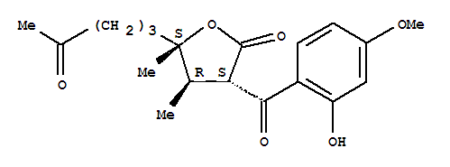 11093-21-3,2(3H)-Furanone,dihydro-3-(2-hydroxy-4-methoxybenzoyl)-4,5-dimethyl-5-(4-oxopentyl)-,(3S,4R,5S)-,2(3H)-Furanone,dihydro-3-(2-hydroxy-4-methoxybenzoyl)-4,5-dimethyl-5-(4-oxopentyl)-, [3S-(3a,4b,5a)]-; a-Reolone