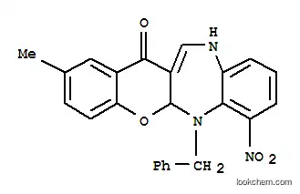 Molecular Structure of 119707-40-3 (6-benzyl-2-methyl-7-nitro-6,11-dihydrochromeno[2,3-b][1,5]benzodiazepin-13(5aH)-one)