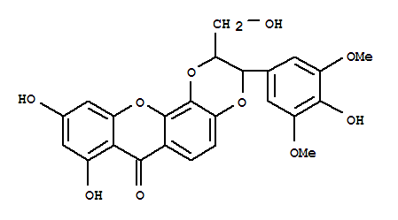 Molecular Structure of 124902-10-9 (7H-1,4-Dioxino[2,3-c]xanthen-7-one,2,3-dihydro-8,10-dihydroxy-3-(4-hydroxy-3,5-dimethoxyphenyl)-2-(hydroxymethyl)-)