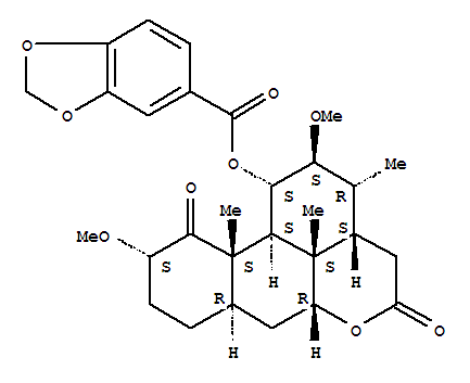 132194-54-8,18-Norpicrasane-1,16-dione,11-[(1,3-benzodioxol-5-ylcarbonyl)oxy]-2,12-dimethoxy-, (2a,11a,12b)- (9CI),Phenanthro[10,1-bc]pyran,18-norpicrasane-1,16-dione deriv.; (-)-Javanicin G; Javanicin G