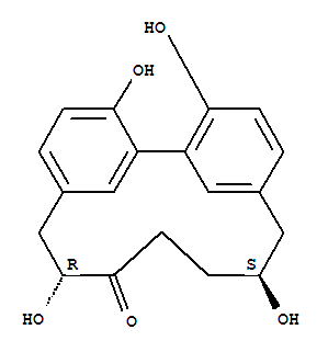 Molecular Structure of 132923-25-2 (Tricyclo[12.3.1.12,6]nonadeca-1(18),2,4,6(19),14,16-hexaen-9-one,3,8,12,17-tetrahydroxy-, (8R,12S)-)