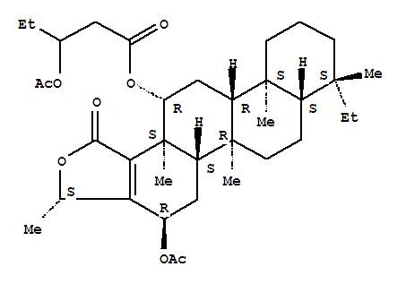 145613-55-4,Pentanoic acid,3-(acetyloxy)-,(3S,4R,5aS,5bR,7aS,8S,11aS,11bR,13R,13aS)-4-(acetyloxy)-8-ethyl-1,3,4,5,5a,5b,6,7,7a,8,9,10,11,11a,11b,12,13,13a-octadecahydro-3,5b,8,11a,13a-pentamethyl-1-oxochryseno[1,2-c]furan-13-ylester,D(17a)-Homopregn-17-ene-17a-carboxylicacid,16-(acetyloxy)-12-[[3-(acetyloxy)-1-oxopentyl]oxy]-4-ethyl-20-hydroxy-4,8-dimethyl-,g-lactone, (4b,5a,12b,16a,20S)-; Phyllactone C