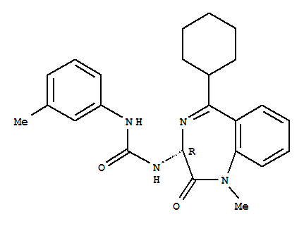 Molecular Structure of 146451-02-7 (Urea,N-[(3R)-5-cyclohexyl-2,3-dihydro-1-methyl-2-oxo-1H-1,4-benzodiazepin-3-yl]-N'-(3-methylphenyl)-)